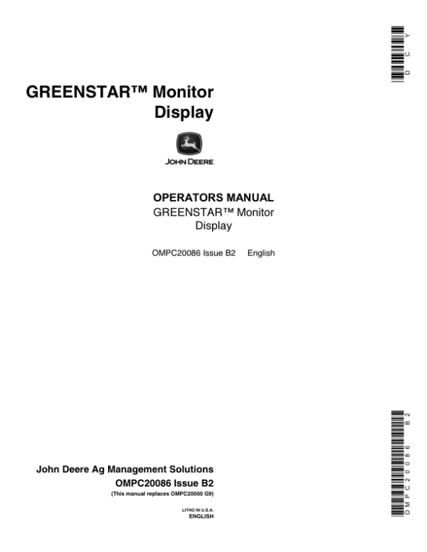 John Deere Greenstar Monitor Display Operator’s Manual (OMPC20086) Workshop Guide