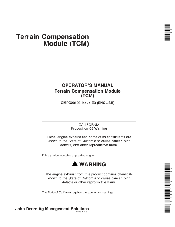 John Deere Terrain Compensation Module (TCM) Operator’s Manual (OMPC20193) Workshop Guide