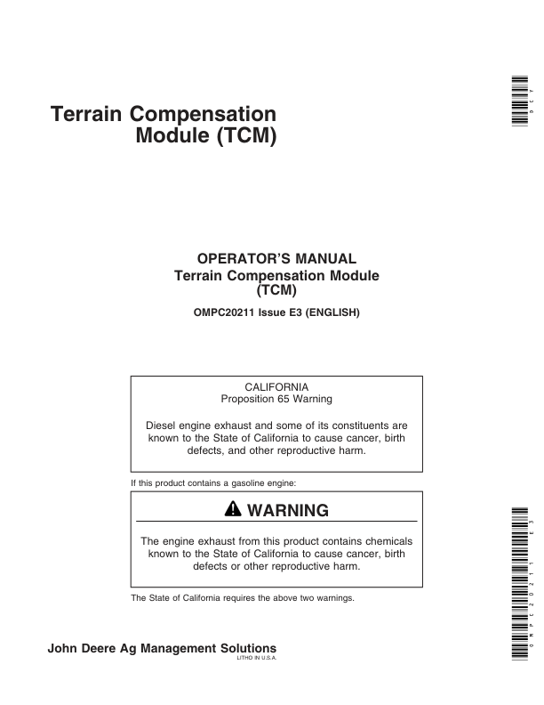 John Deere Terrain Compensation Module (TCM) Operator’s Manual (OMPC20211) Workshop Guide