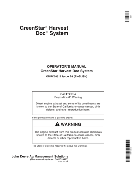 John Deere Greenstar Harvest Doc System Operator’s Manual (OMPC20512) Workshop Guide