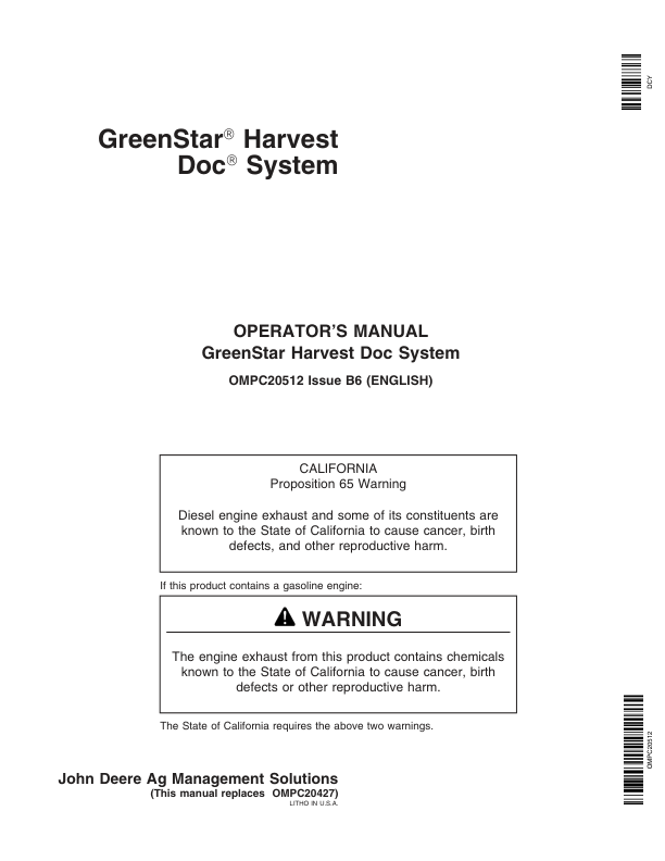 John Deere Greenstar Harvest Doc System Operator’s Manual (OMPC20512) Workshop Guide