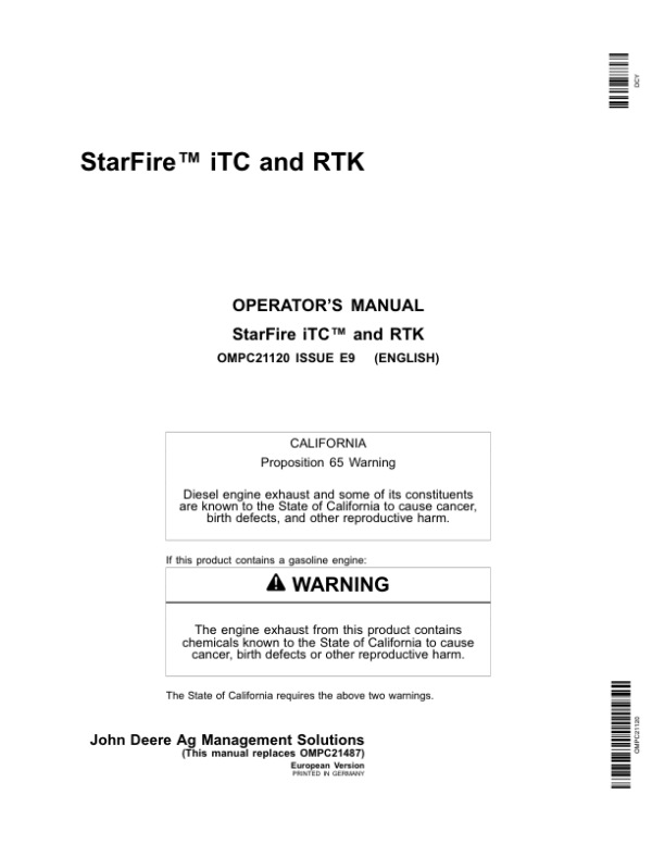 John Deere StarFire iTC, RTK Operator’s Manual (OMPC21120) Workshop Guide