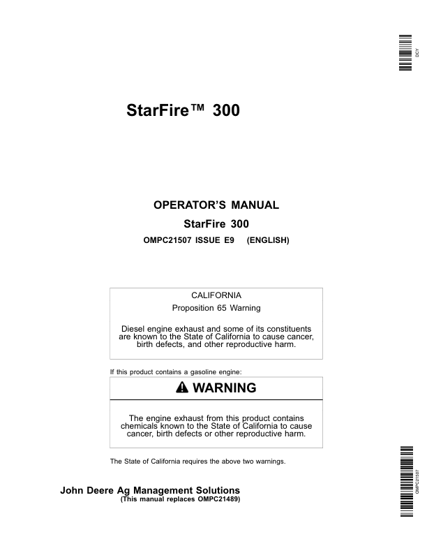 John Deere StarFire 300 Operator’s Manual (OMPC21507) Workshop Guide
