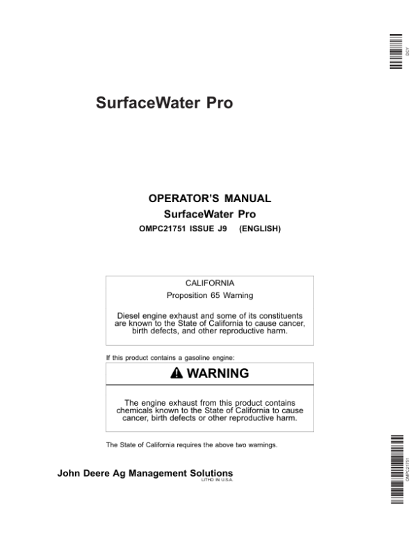 John Deere SurfaceWater Pro GS2 2600 Display Operator’s Manual (OMPC21751) Workshop Guide