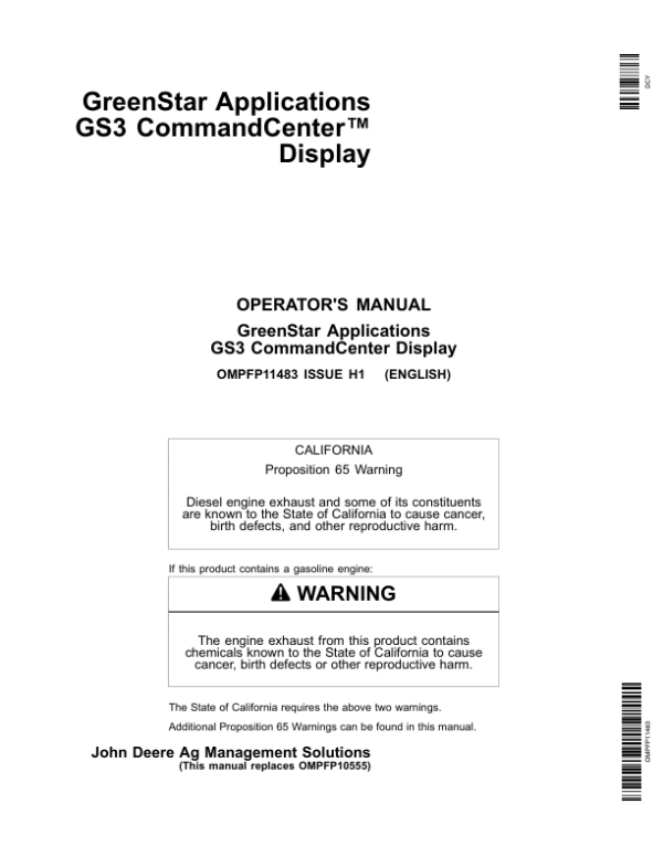 John Deere GreenStar Applications GS3 Display Operator’s Manual (OMPFP11483) Workshop Guide
