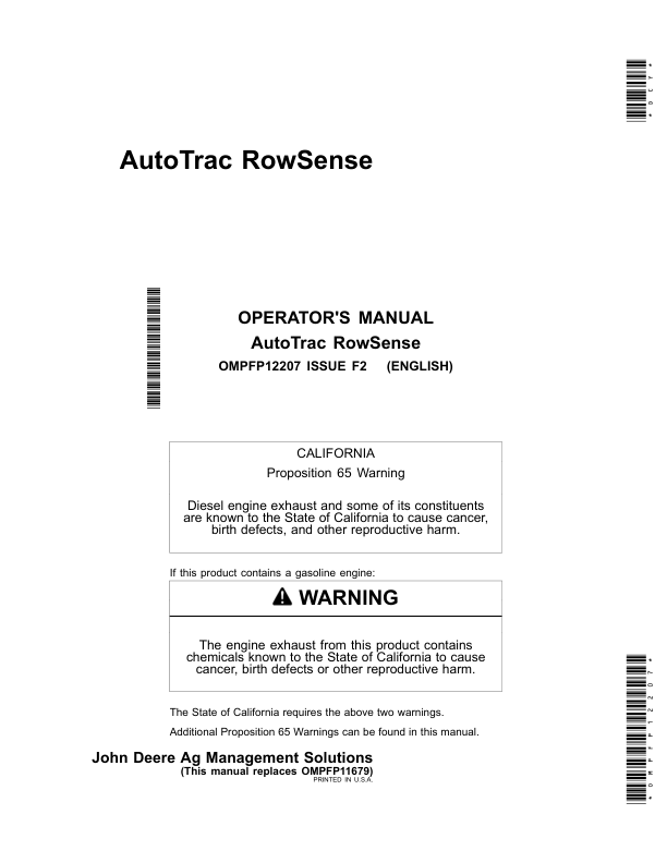 John Deere AutoTrac RowSense Operator’s Manual (OMPFP12207) Workshop Guide