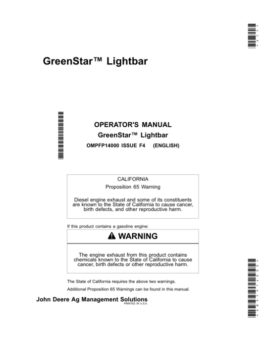 John Deere AMS GreenStar Lightbar Operator’s Manual (OMPFP14000) Workshop Guide