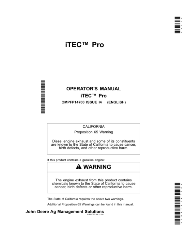 John Deere iTEC Pro Operator’s Manual (OMPFP14700) Workshop Guide