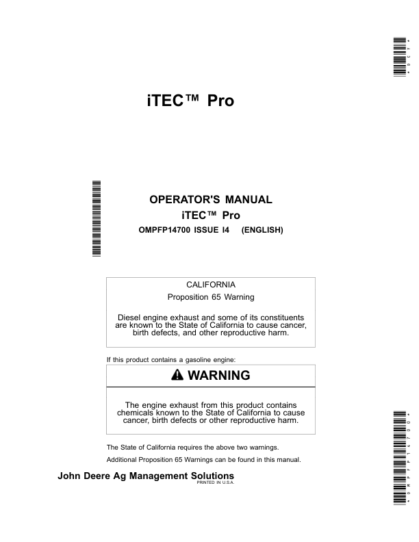 John Deere iTEC Pro Operator’s Manual (OMPFP14700) Workshop Guide