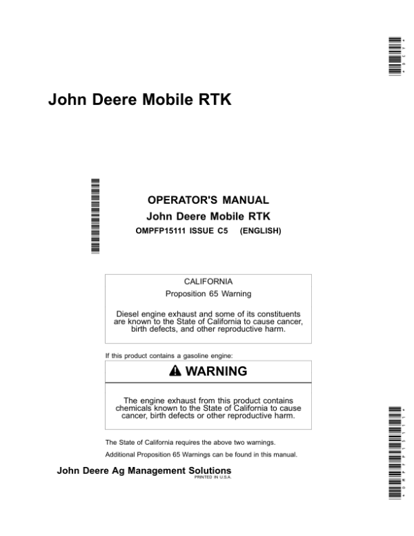 John Deere Mobile RTK Operator’s Manual (OMPFP15111) Workshop Guide
