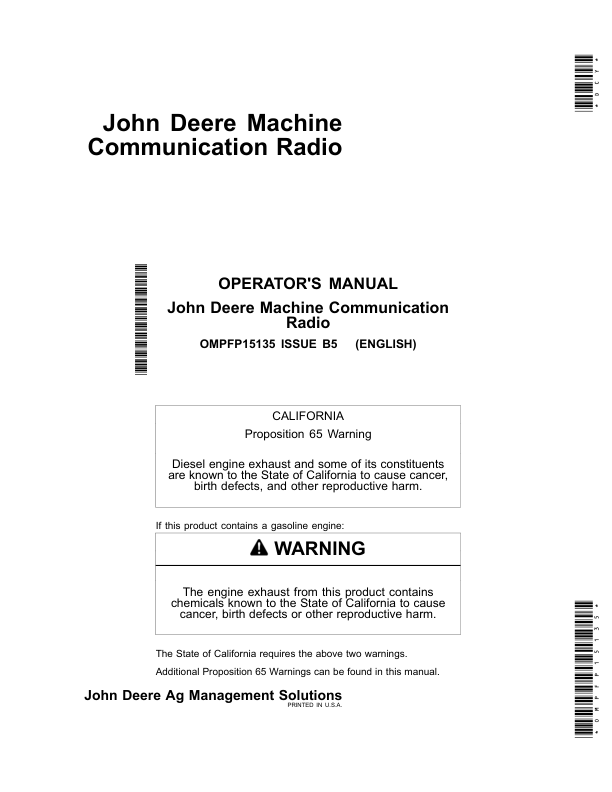 John Deere Machine Communication Radio Operator’s Manual (OMPFP15135) Workshop Guide