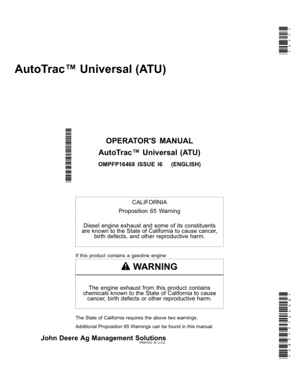 John Deere AutoTrac Universal (ATU) Operator’s Manual (OMPFP16468) Workshop Guide