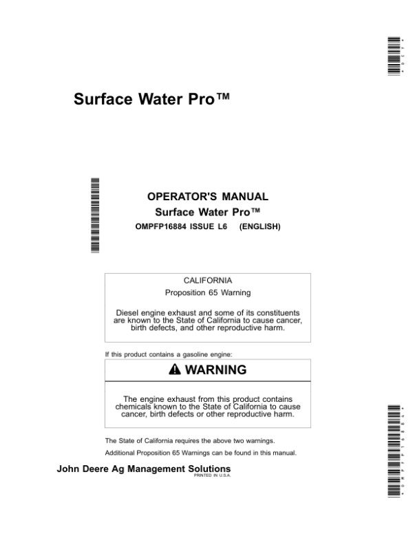 John Deere Surface Water Pro Operator’s Manual (OMPFP16884) Workshop Guide