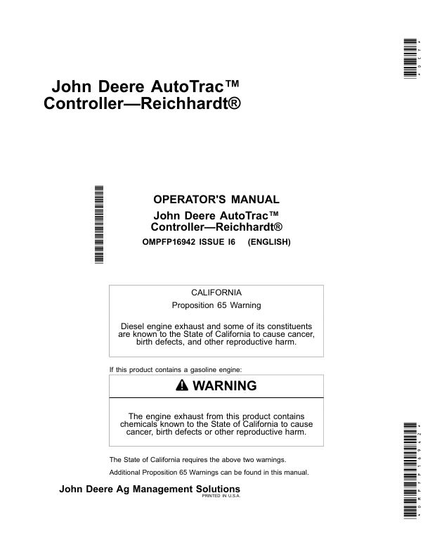 John Deere AutoTrac Controller—Reichhardt® Operator’s Manual (OMPFP16942) Workshop Guide