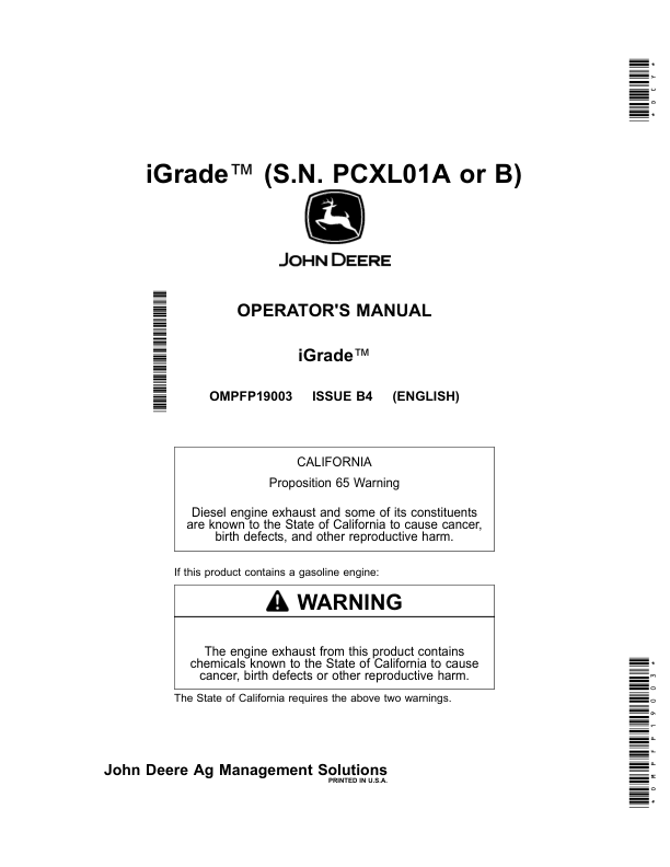 John Deere iGrade (S.N. PCXL01A or B) Operator’s Manual (OMPFP19003) Workshop Guide