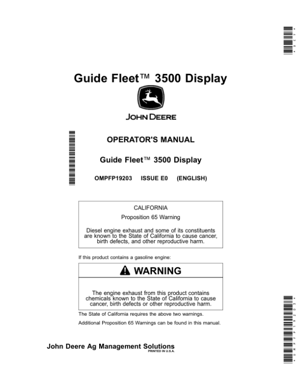 John Deere Guide Fleet 3500 Display Operator’s Manual (OMPFP19203) Workshop Guide