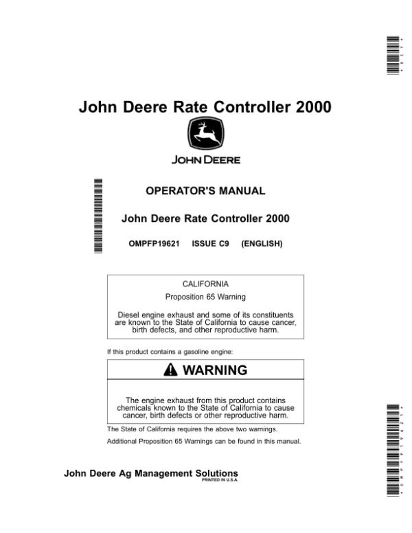 John Deere Rate Controller 2000 Operator’s Manual (OMPFP19621) Workshop Guide