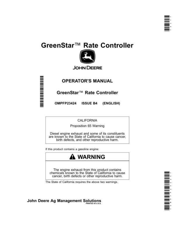 John Deere GreenStar Rate Controller Operator’s Manual (OMPFP23424) Workshop Guide