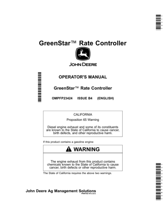 John Deere GreenStar Rate Controller Operator’s Manual (OMPFP23424) Workshop Guide