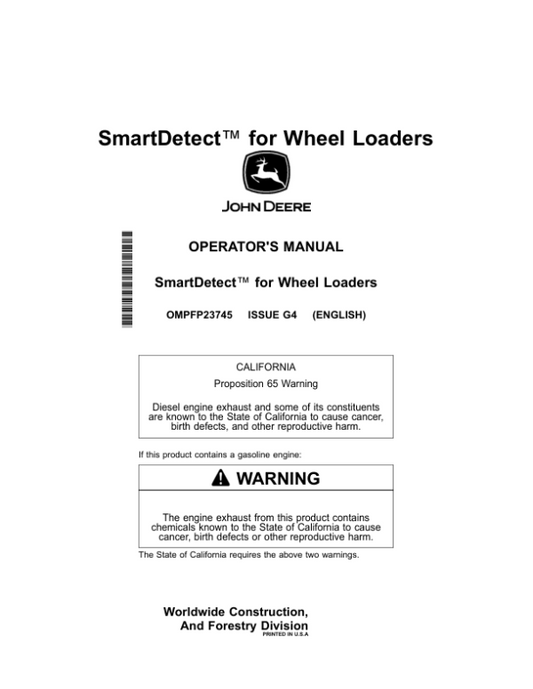 John Deere 444 P, 524 P, 544 P, 624 P, 644 P, 724 P Loaders Operator’s Manuals (OMPFP23745) Workshop Guide