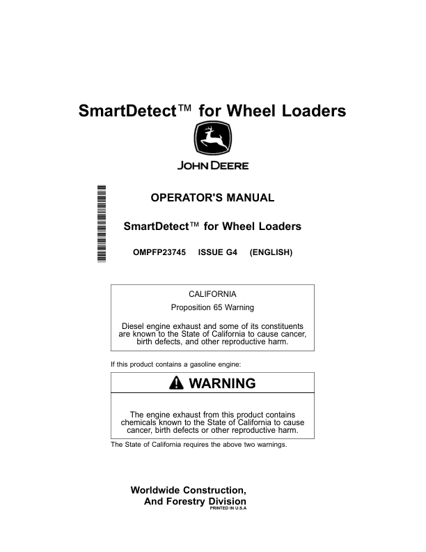 John Deere 444 P, 524 P, 544 P, 624 P, 644 P, 724 P Loaders Operator’s Manuals (OMPFP23745) Workshop Guide