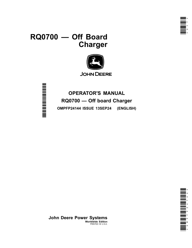John Deere RQ0700 – Off Board Charger Operator’s Manual (OMPFP24144) Workshop Guide