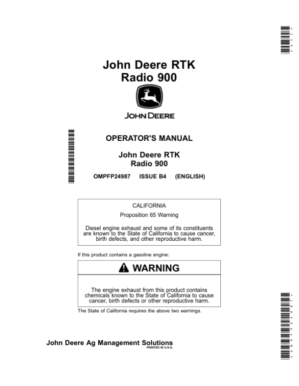 John Deere RTK Radio 900 Operator’s Manual (OMPFP24987) Workshop Guide
