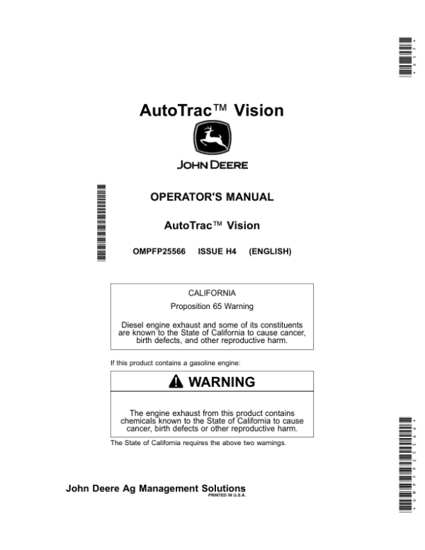 John Deere AutoTrac Vision Operator’s Manual (OMPFP25566) Workshop Guide