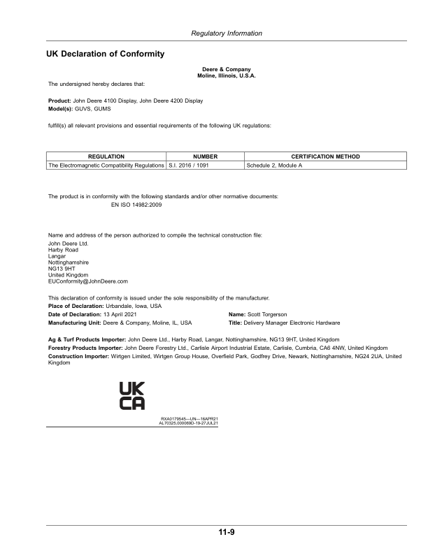 John Deere Generation 4 CommandCenter Software Version: 10.30.xxxx-XXX Operator’s Manual (OMPFP25796) Workshop Guide