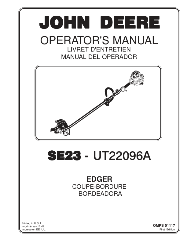 John Deere SE23 Edger (UT22096A) Operator’s Manual (OMPS01117) Workshop Guide