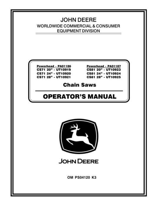 John Deere CS71, CS81 Chain Saws Operator’s Manual (OMPS04120) Workshop Guide