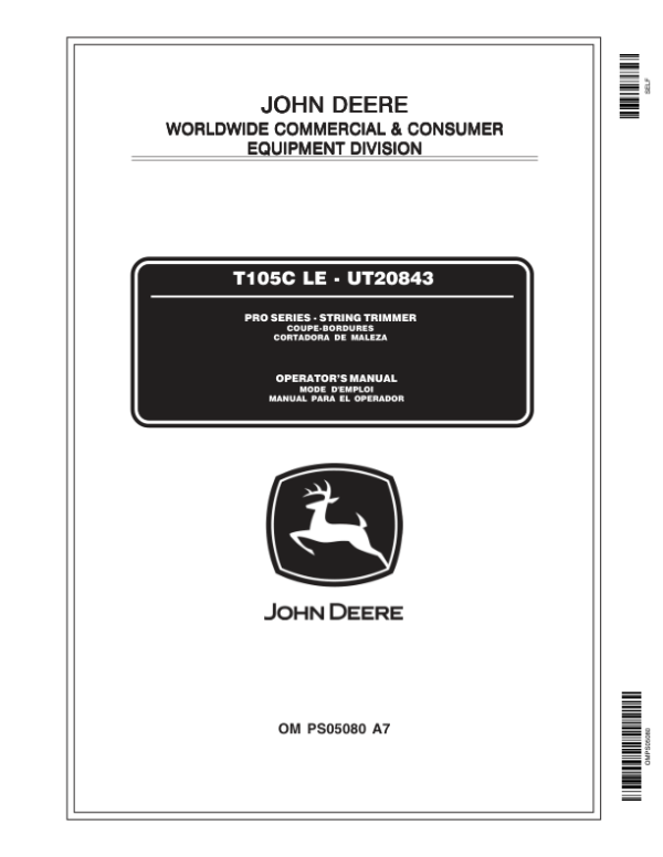 John Deere T105CLE String Trimmer (UT20843) Operator’s Manual (OMPS05080) Workshop Guide
