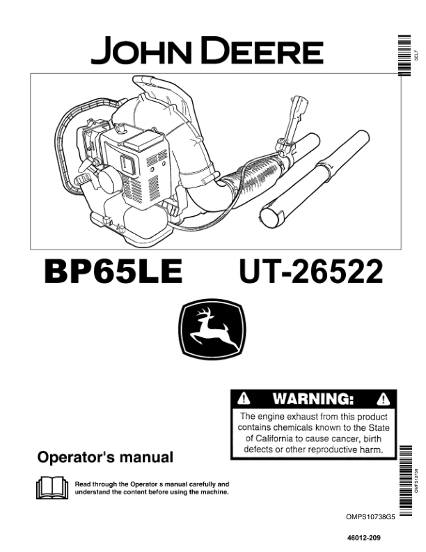 John Deere BP65LE Power Blower (UT26522) Operator’s Manual (OMPS10738) Workshop Guide