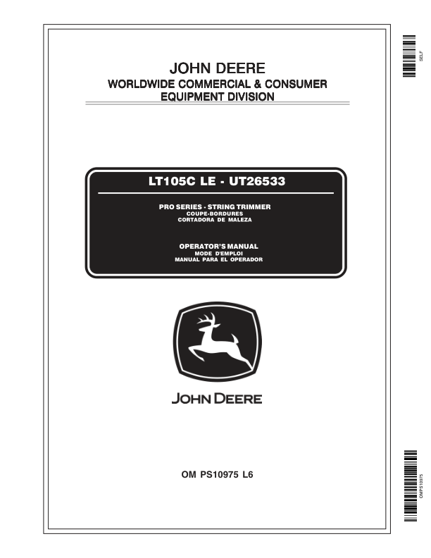 John Deere LT105C LE String Trimmer Operator’s Manual (OMPS10975) Workshop Guide