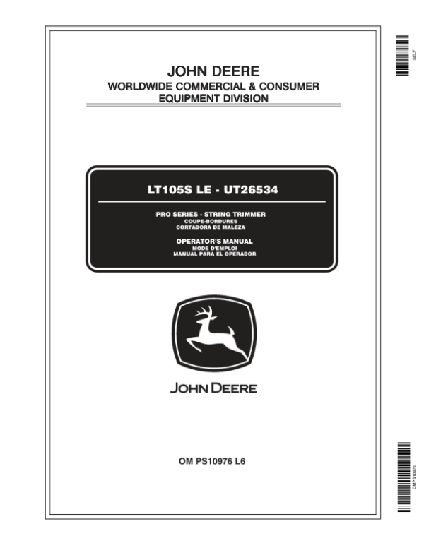 John Deere LT105S LE String Trimmer Operator’s Manual (OMPS10976) Workshop Guide