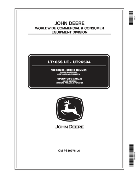 John Deere LT105S LE String Trimmer Operator’s Manual (OMPS10976) Workshop Guide