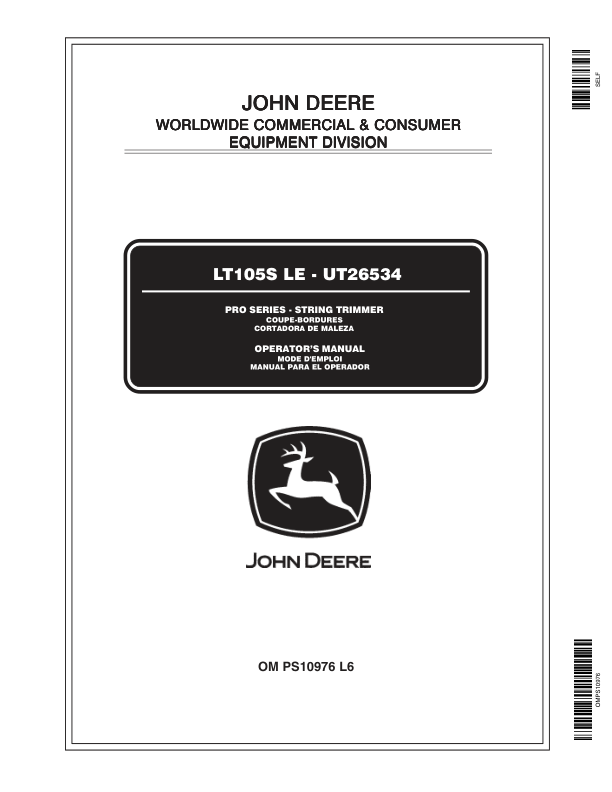 John Deere LT105S LE String Trimmer Operator’s Manual (OMPS10976) Workshop Guide