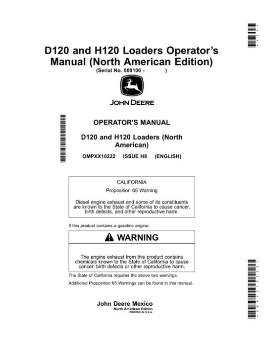 John Deere D120, H120 Loaders Operator’s Manual (OMPXX10222) Workshop Guide