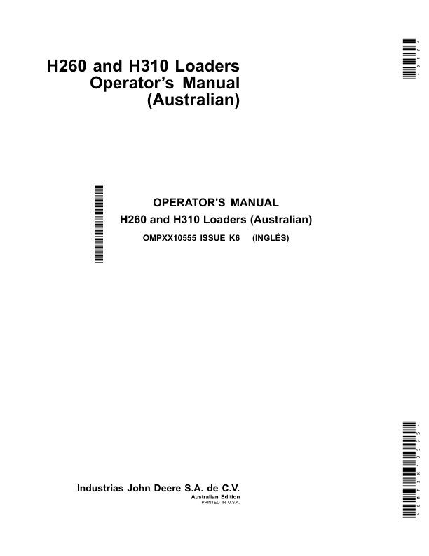 John Deere H260 & H310 Loaders Operator’s Manual (OMPXX10555) Workshop Guide