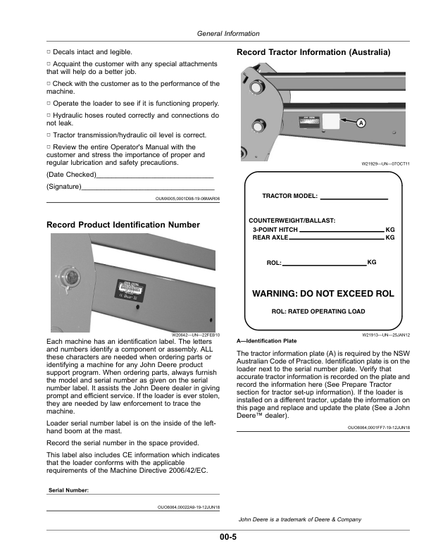 John Deere 562 Loader Operator’s Manual (OMPXX13443) Workshop Guide
