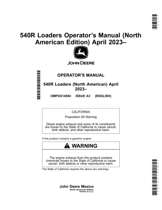John Deere 540R Loaders (April 2023–) (North American) Operator’s Manual (OMPXX14584) Workshop Guide