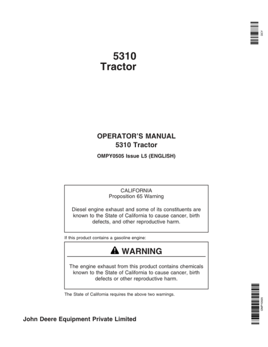 John Deere 5310 Tractor Operator’s Manual (OMPY0505) Workshop Guide