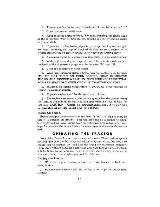 John Deere G Model Series Tractor Operator’s Manual (OMR2009) Workshop Guide