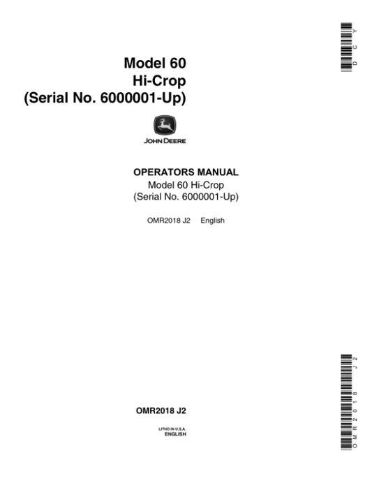John Deere 60 Hi-Crop Tractor Operator’s Manual (OMR2018) Workshop Guide