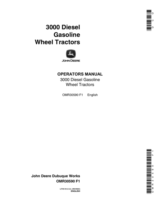 John Deere 3010 Row Crop Utility Wheel Tractor Operator’s Manual (OMR30590) Workshop Guide