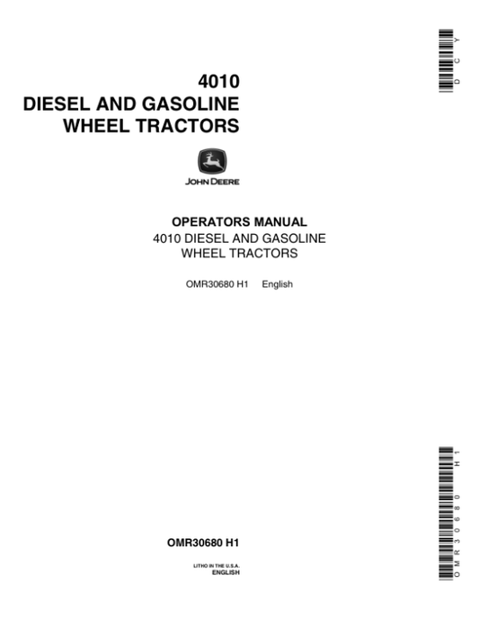 John Deere 4010 Utility Wheel Tractor Operator’s Manual (OMR30680) Workshop Guide