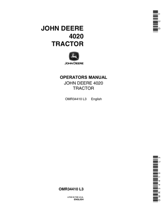 John Deere 4020 Tractor Operator’s Manual (OMR34410) Workshop Guide