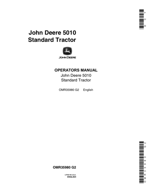 John Deere 5010 Standard Tractor Operator’s Manual (OMR35980) Workshop Guide