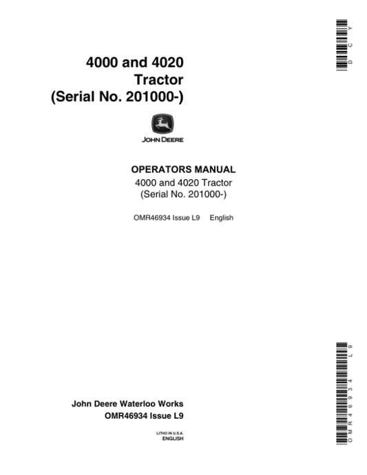 John Deere 4000, 4020 Tractor (201000-) Operator’s Manual (OMR46934) Workshop Guide