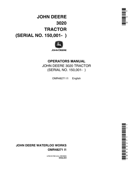 John Deere 3020 Tractor (150001-) Operator’s Manual (OMR48271) Workshop Guide